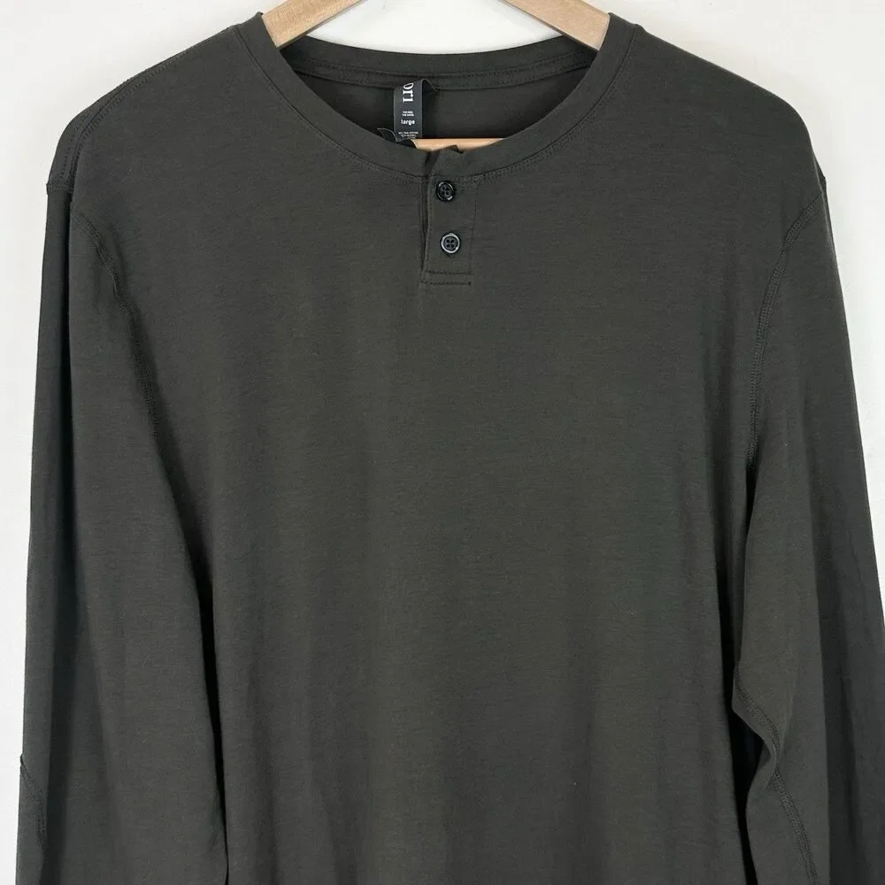 Vuori Long Sleeve Ever Henley Shirt Mens Size  Large Green/Oregano Pima Cotton